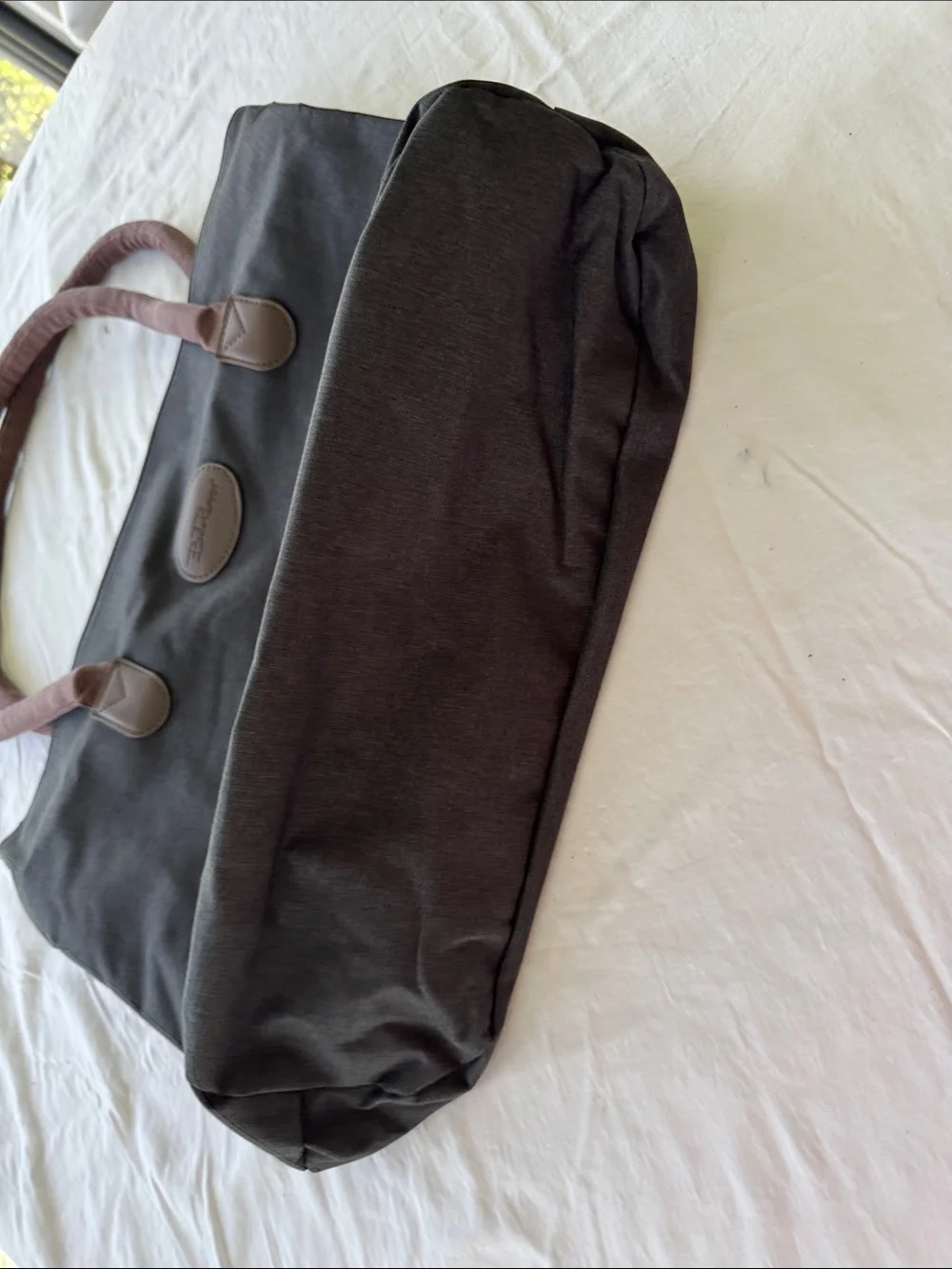 Bella Russo Black Canvas Tote with Brown Handles 15”x13”x5.5”. Handle drop 9”